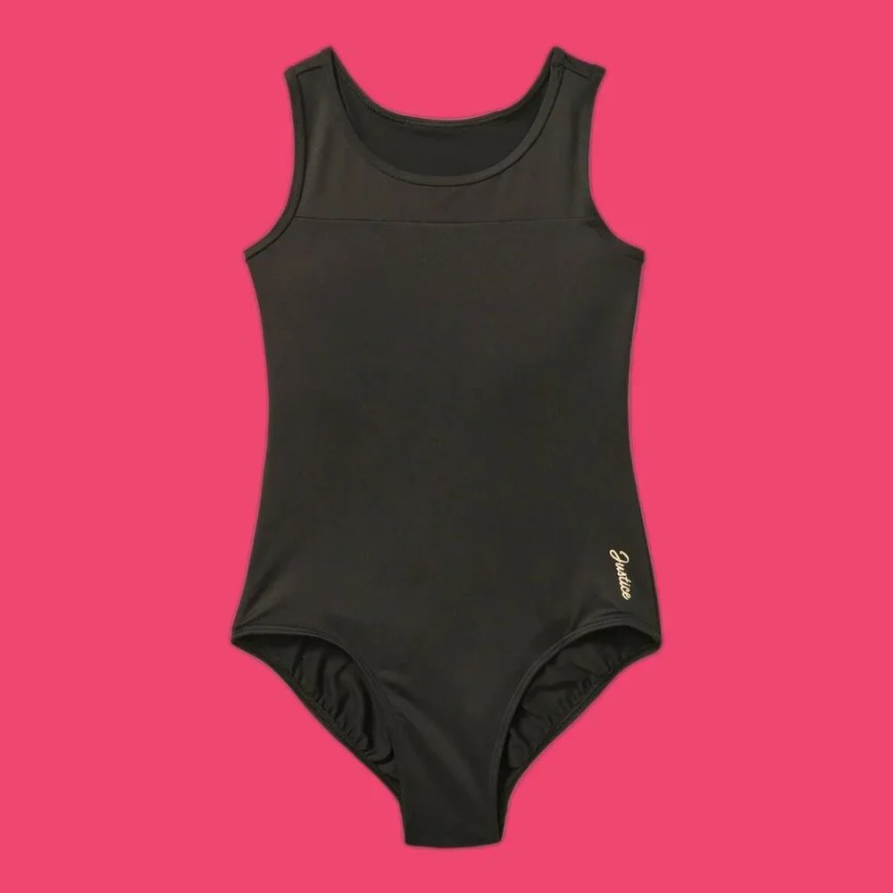 NWT Justice Girls M 10 Black Short Sleeve Keyhole Dance Gymnastics Leotard